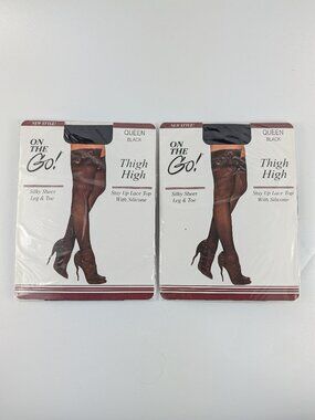 VTG On the Go Black Thigh High Nylon/Spandex Stockings Sheer Toe Queen Size